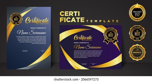 Modern certificate template in gradation and gold colors, luxury and modern style and award style vector image. Suitable for appreciation. Premium vector.