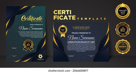 Modern certificate template in gradation and gold colors, luxury and modern style and award style vector image. Suitable for appreciation. Premium vector.