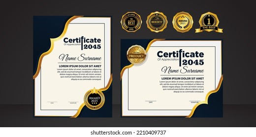 Modern certificate template in gradation and gold colors, luxury and modern style and award style vector image. Suitable for appreciation. Premium vector.