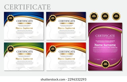 Modern certificate template in gradation and gold colors, luxury and modern style and award style vector image. Suitable for appreciation. Premium vector.