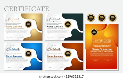 Modern certificate template in gradation and gold colors, luxury and modern style and award style vector image. Suitable for appreciation. Premium vector.