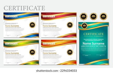 Modelo de certificado moderno en gradación y colores dorados, estilo moderno y de lujo e imagen vectorial de estilo galardonado. Apropiado para la apreciación. Vector premium.