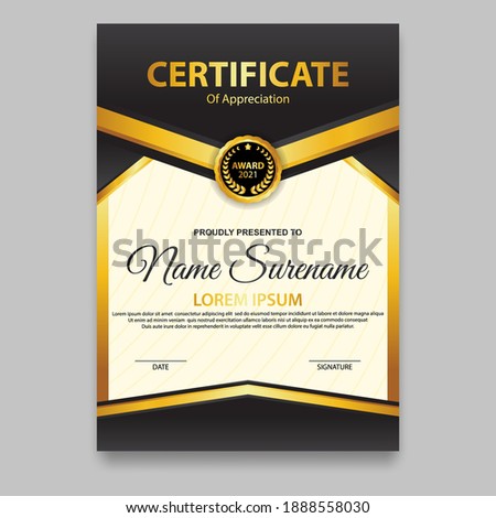 Modern certificate template in gradation and gold colors, luxury and modern style and award style vector image. Suitable for appreciation. Premium vector.