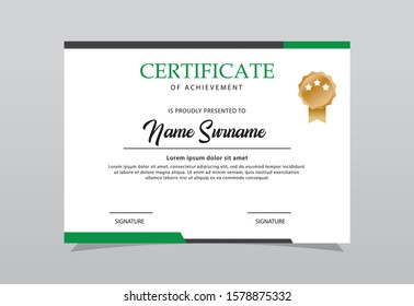 Modern certificate template green color design. Easy for print.