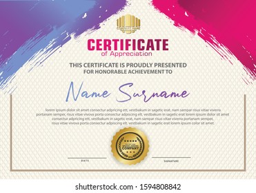 Modern certificate template with grunge overlap layer ornament on dynamic background, diploma, Vector illustration