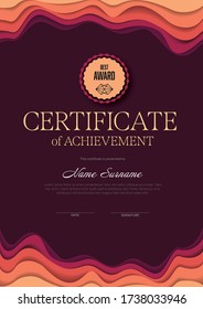 Modern certificate template layout with paper cut effect