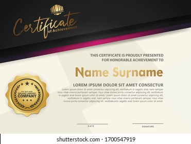 Modern certificate template with lines style effect on texture pattern background,