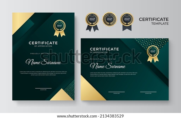 Modern\
certificate template with luxury gold badge, golden lines\
decoration. Certificate vector design for award, business, online\
course, employee of the month, diploma\
degree
