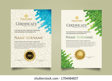 Modern certificate template with mustard rounded lines halftone transition ornament. two set certificate. Vector background Illustration