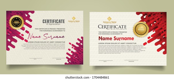 Modern certificate template with mustard rounded lines halftone transition ornament. two set certificate. Vector background Illustration