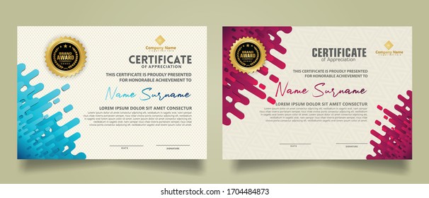 Modern certificate template with mustard rounded lines halftone transition ornament. two set certificate. Vector background Illustration