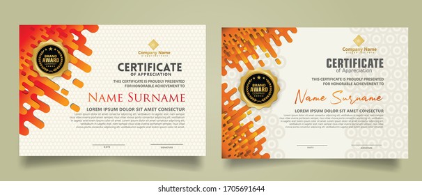 Modern certificate template with mustard rounded lines halftone transition ornament. two set certificate. Vector background Illustration