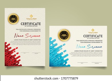 Modern certificate template with mustard rounded lines halftone transition ornament. two set certificate. Vector background Illustration