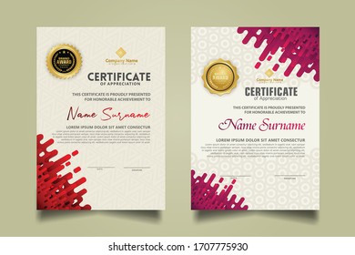 Plantilla de certificado moderna con ornamento de transición de semitonos redondeados de líneas mostaza. dos certificados definidos. Ilustración de fondo de vectores