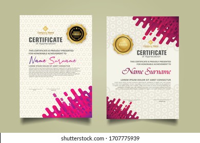 Modern certificate template with mustard rounded lines halftone transition ornament. two set certificate. Vector background Illustration