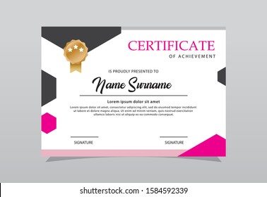 Modern certificate template pink color design. Easy for print.