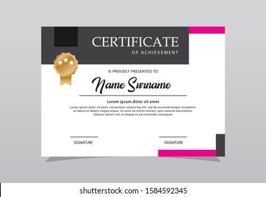 Modern certificate template pink color design. Easy for print.