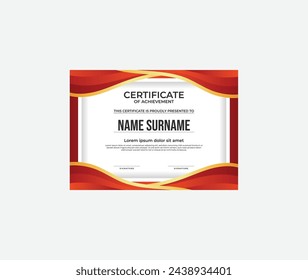 Plantilla de certificado moderna en colores rojo y dorado