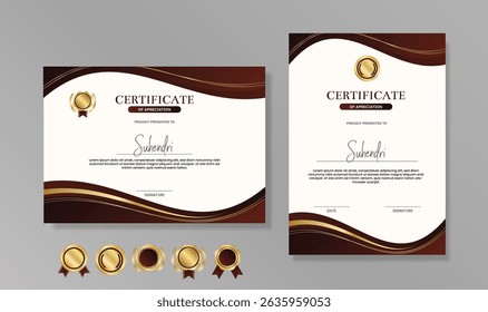 Modelo de Certificado Moderno com Borda de Curva de Ouro Vermelha