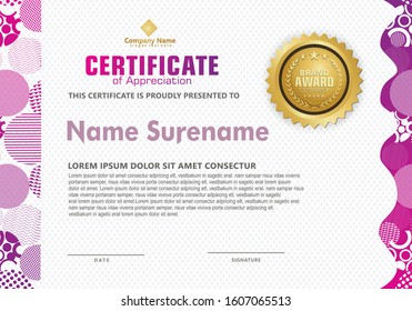 modern certificate template with trendy and dynamic geometric shapes on ornament and style pattern background.