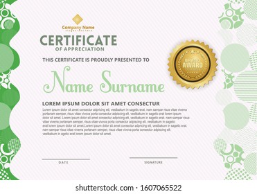 modern certificate template with trendy and dynamic geometric shapes on ornament and style pattern background.