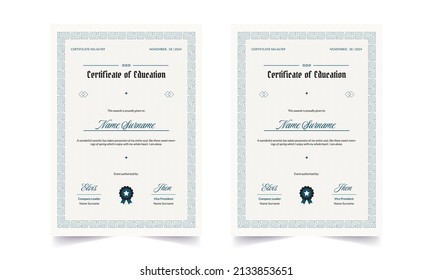 Modern Certificate Template Vector Design. Certificate of appreciation template  for award, diploma, and printing. Certificate border template with luxury and modern line pattern. 