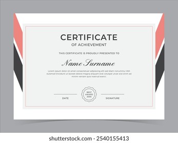 Modern Certificate Template Vector Design. Achivement certificate or diploma design
