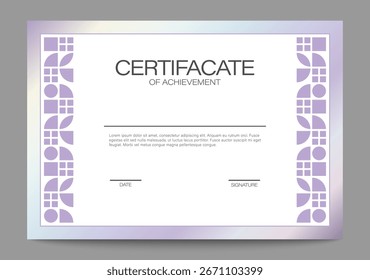 Modern certificate template vector design. Horizontal layout of diploma in purple tones