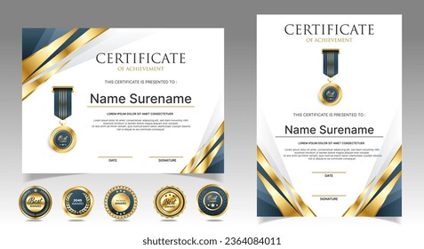 Modern Certificate templates with luxury concept and gold badges. vector