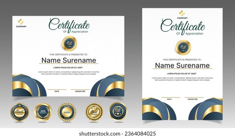 Modern Certificate templates with luxury concept and gold badges. vector