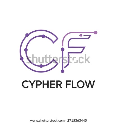 Modern CF monogram logo with circuit node points and purple gradient. High-tech branding for cybersecurity, blockchain, software development, and data flow tech