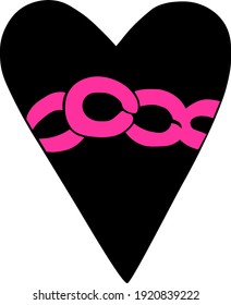 Modern chain heart vector illustrstion in pink and black colors