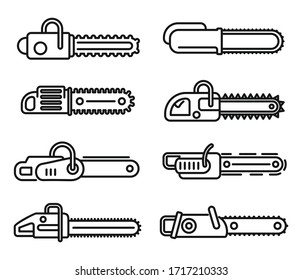 Modern chainsaw icons set. Outline set of modern chainsaw vector icons for web design isolated on white background