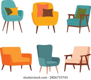 Modern Chair Collection Vector Set Isolated on White Background