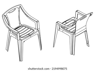 Modern chair isolated on white background. Isometric view of the chair. Simple Outline Drawing, Isolated Vector