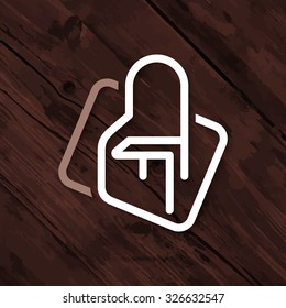 Modern chair logo template. Unusual chair from rounded thick lines with wood background. Creative symbol for company identity, advertising, poster, banner, web and flyer.