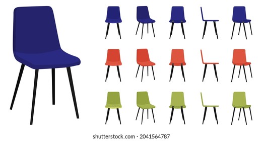 Sillones modernos con diferente posición y color aislados
