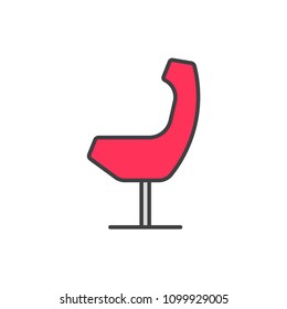 Modern chair side view flat line colored icon.