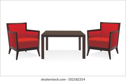 modern chairs and table on the white background