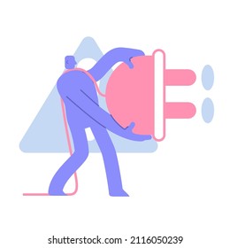 Personaje moderno sosteniendo un gran enchufe. El emprendimiento es un gran negocio exitoso. concepto de combinación, conexión o desconexión. Ejemplo de concepto de negocio con un hombre que participa en actividades empresariales