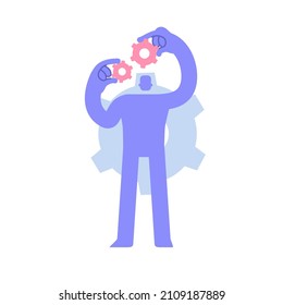 Modern character trying fix problem, expertise and skill to drive success. New idea engineering, business model innovation. Business Concept illustration with man taking part in business activities