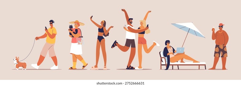 Modern characters in summer clothes for rest and relaxation