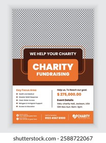 Modern Charity Flyer, leaflet Design template, professional, and attractive Editable Poster design template for donations, nonprofits, and fundraising events