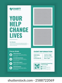 Modern Charity Flyer, leaflet Design template, professional, and attractive Editable Poster design template for donations, nonprofits, and fundraising events