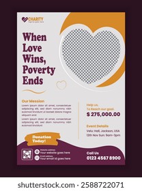 Modern Charity Flyer, leaflet Design template, professional, and attractive Editable Poster design template for donations, nonprofits, and fundraising events