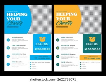 Modern Charity Flyer, leaflet Design template, professional, and attractive Editable Poster design template for donations, nonprofits, and fundraising events Charity flyer template, Helping Your Chari
