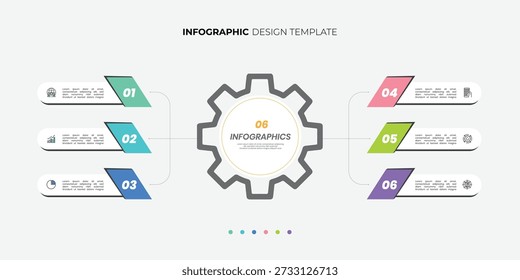 Moderne Chart-Infografik-Vorlage mit 6 Präsentationsmöglichkeiten. Infografik 6 Diagrammdiagramm Vorlage für Unternehmen 6, Optionen, Präsentation mit Diagrammelementen, Infografiken