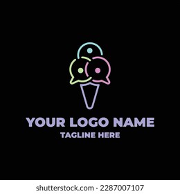 
modern chat cone ice cream logo. Combination ice and chat logo idea