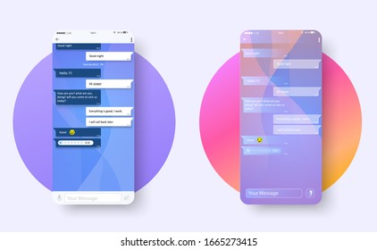 Modern Chat. Flat Ui. Messenger Chat App Template Composition With Mockup Images. Vector UI, UX, KIT.