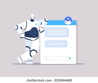 modern chatbot assistant conversation robotic character chatting by messages chat app artificial intelligence